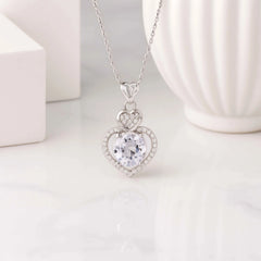 Double Heart Halo Pendant with Transparent Stone in 925 Sterling Silver