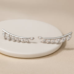 925 Sterling Silver Rhodium Plated Leaf Ear Cuffs with Cubic Zirconia