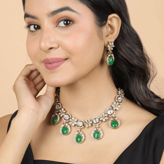 Authentic Jaipuri Green Necklace with Earrings - Rukhmani