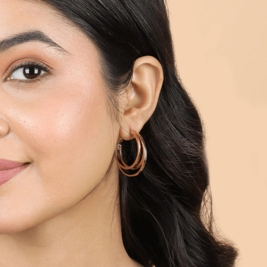 Beautiful Rose Gold Plated Layered Round Hoop Earrings - Rukhmani