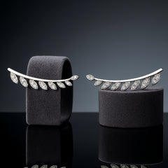 925 Sterling Silver Rhodium Plated Leaf Ear Cuffs with Cubic Zirconia