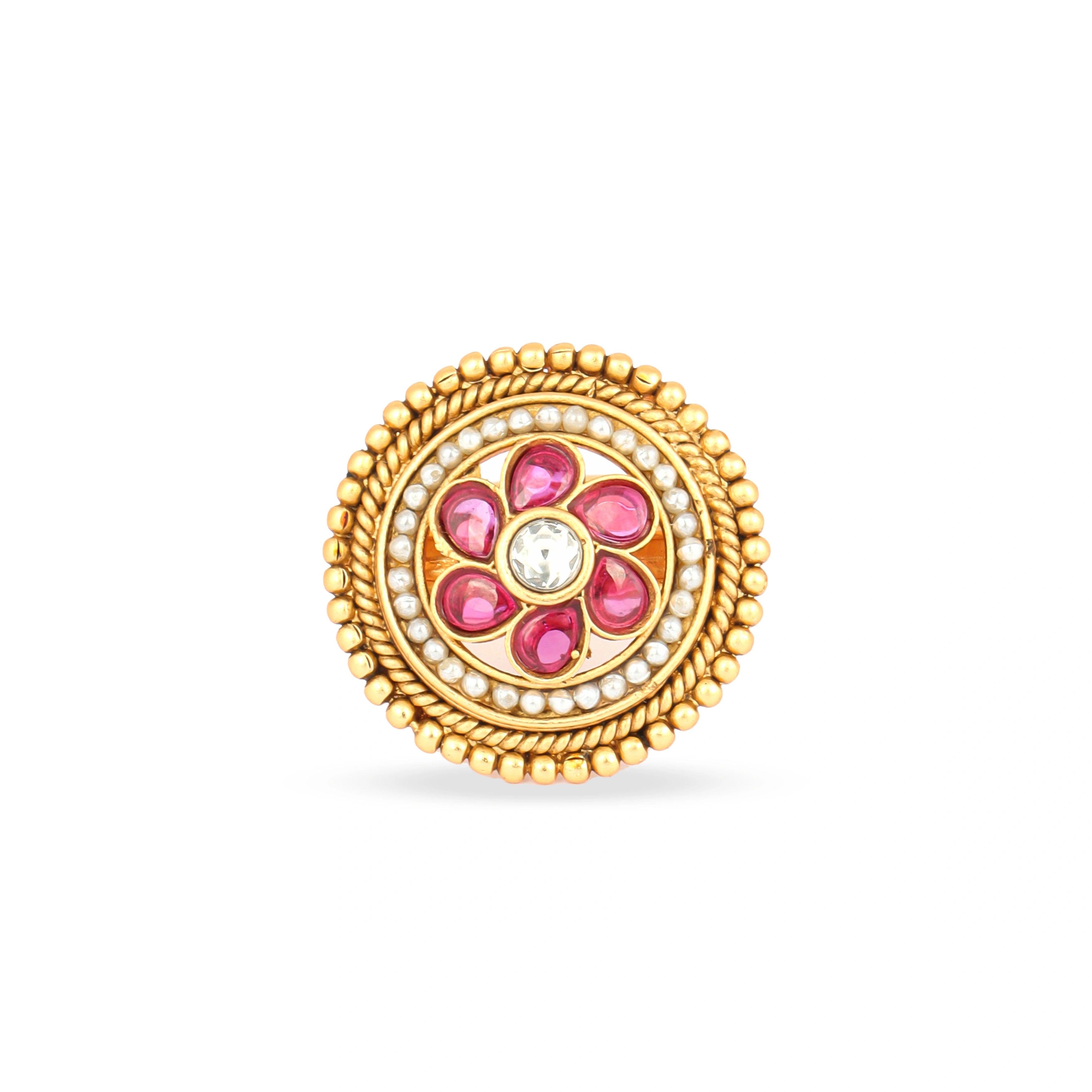 Pink & White Stone Traditional Ring - Rukhmani