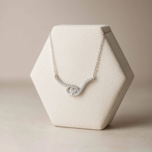 925 Sterling Silver Swirl Design CZ Pendant Necklace