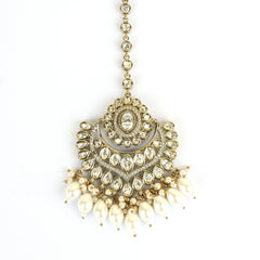 Rajwadi White Beads Kundan Mangtika - Rukhmani