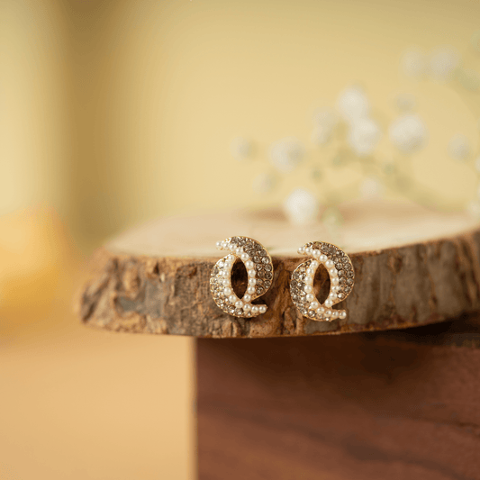 Semi circular white pearl earring - Rukhmani