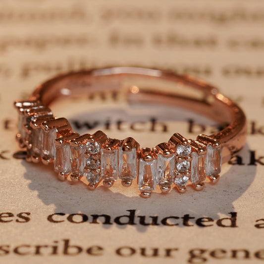 Fancy Rose Gold Plated Emerald Cut Morganite Eternity Wedding Ring