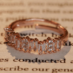 Fancy Rose Gold Plated Emerald Cut Morganite Eternity Wedding Ring