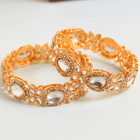 Fancy White Drop American Clear Diamond Traditional Design Gold Plated Bangles