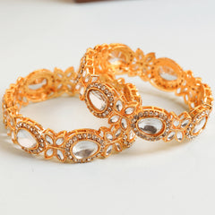 Fancy White Drop American Clear Diamond Traditional Design Gold Plated Bangles