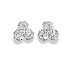 925 Sterling Silver Triple Crescent Stud Earrings|Rhodium Plated with Cubic Zirconia