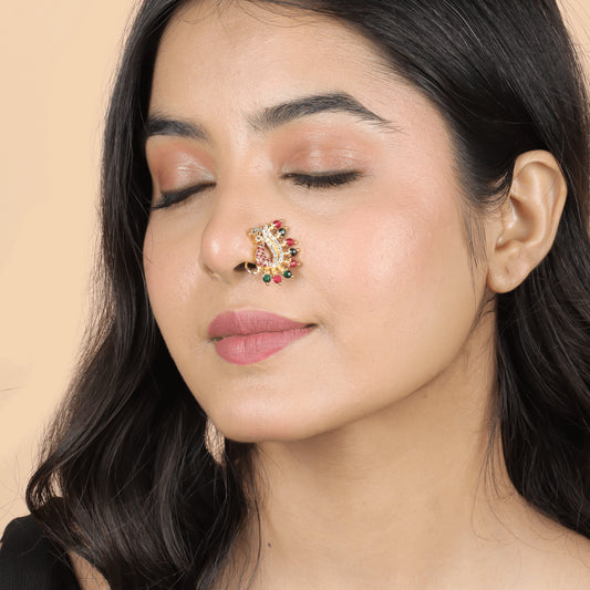Designer Gold Plated Peacock Multi-Color Nath