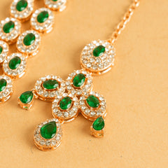 American Green Diamond Fancy Designer Beautiful Necklace Set with Earrings and Bindi - Rukhmani