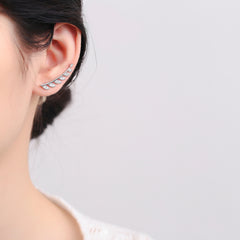 925 Sterling Silver Rhodium Plated Leaf Ear Cuffs with Cubic Zirconia