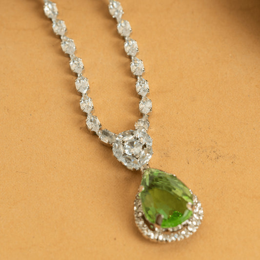 Light Green Tear Diamond Clear Crystals Necklace With Earrings