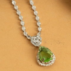 Light Green Tear Diamond Clear Crystals Necklace With Earrings