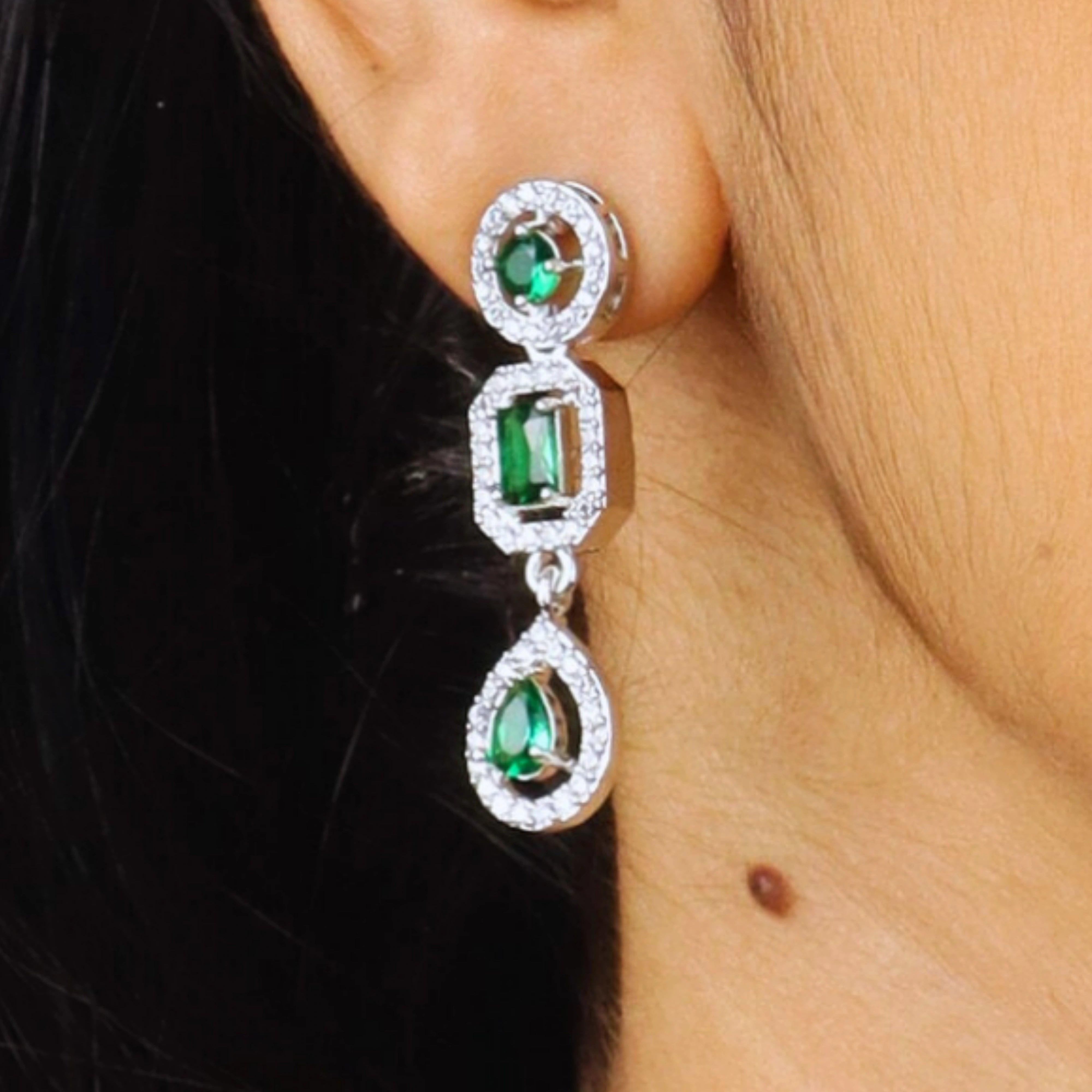 Green America Diamond Victorian Necklace Set With Earrings - Rukhmani