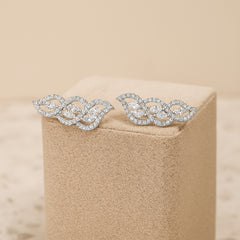 925 Sterling Silver Rhodium Plated Twisted Leaf Ear Cuffs with Cubic Zirconia