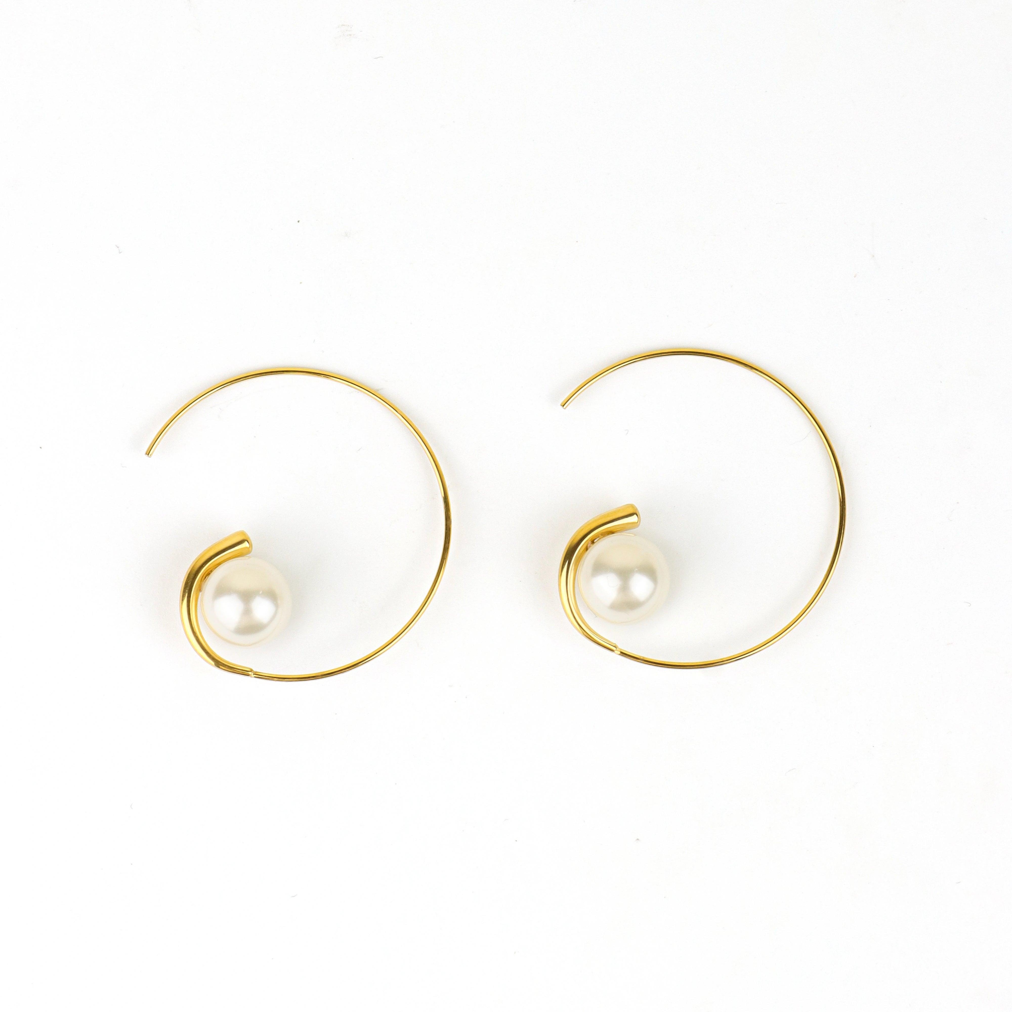 Arc Pearl Hoops Earrings - Rukhmani