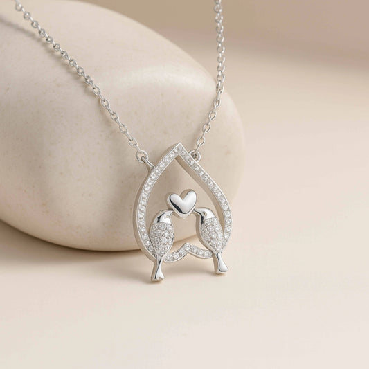925 Sterling Silver Love Birds Pendant Necklace