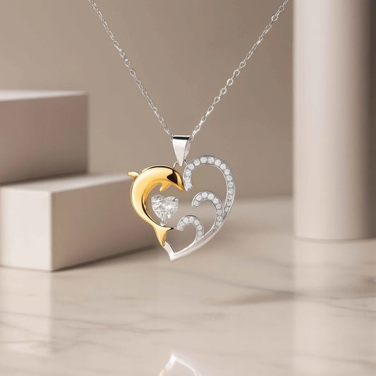 Golden Dolphin Heart Pendant in 925 Sterling Silver