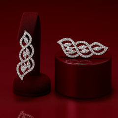 925 Sterling Silver Rhodium Plated Twisted Leaf Ear Cuffs with Cubic Zirconia