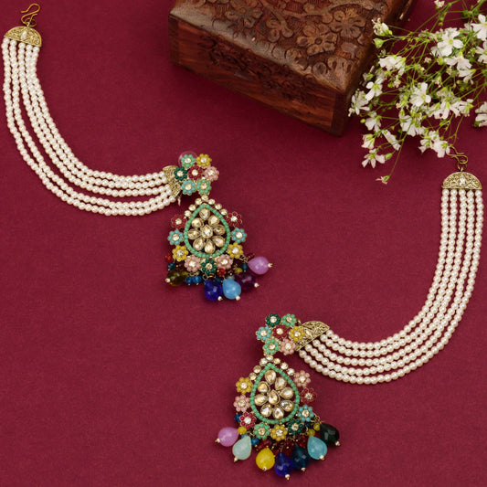 Rangmahal Jhumkas With Chain Pearl - Rukhmani