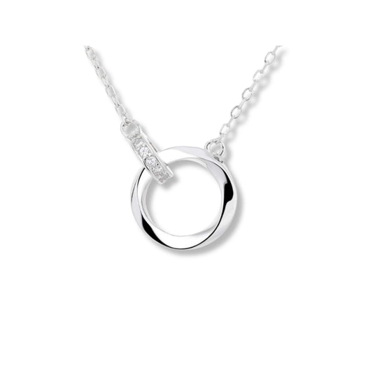 925 Sterling Silver Double Circle Necklace with Cubic Zirconia | Rhodium Plated Pendant