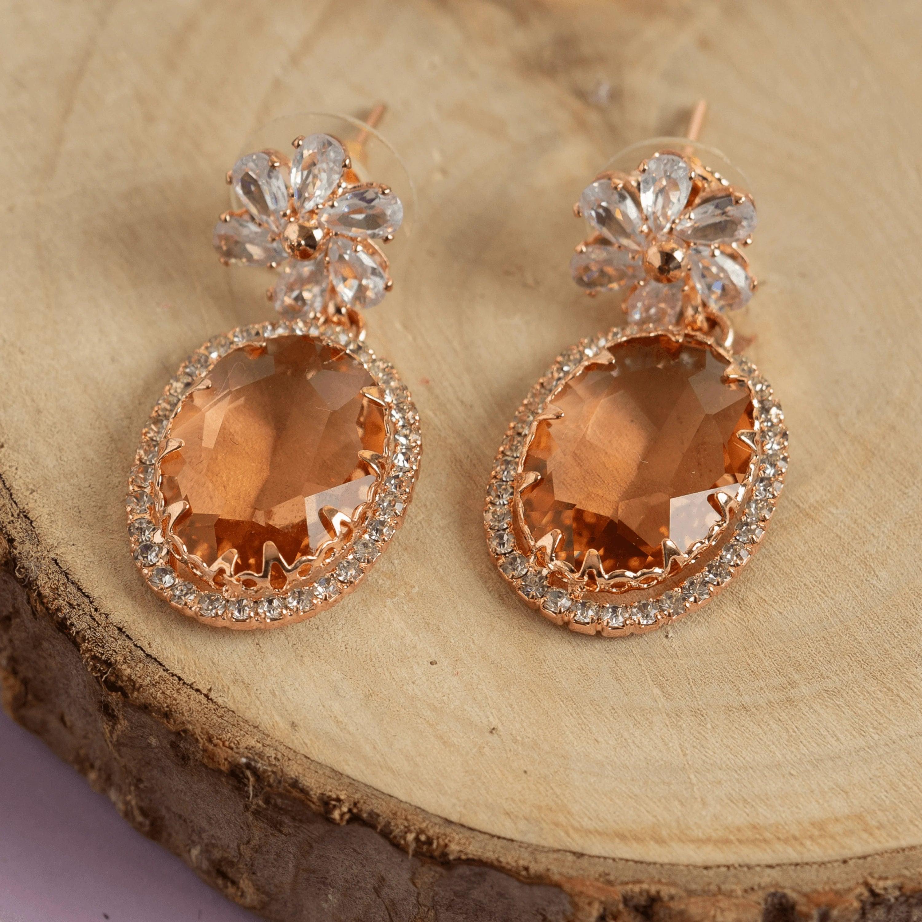 White Pearls and Orange Diamond Attractive Necklace with Earrings - Rukhmani