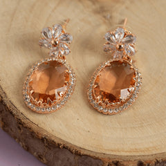 White Pearls and Orange Diamond Attractive Necklace with Earrings - Rukhmani