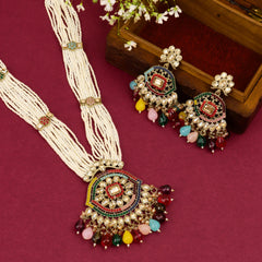Rangamahal Moti Rajwadi Long Necklace With Earrings - Rukhmani