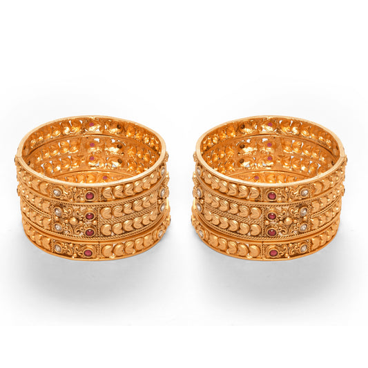 Antique gold plated rajwadi bangles set