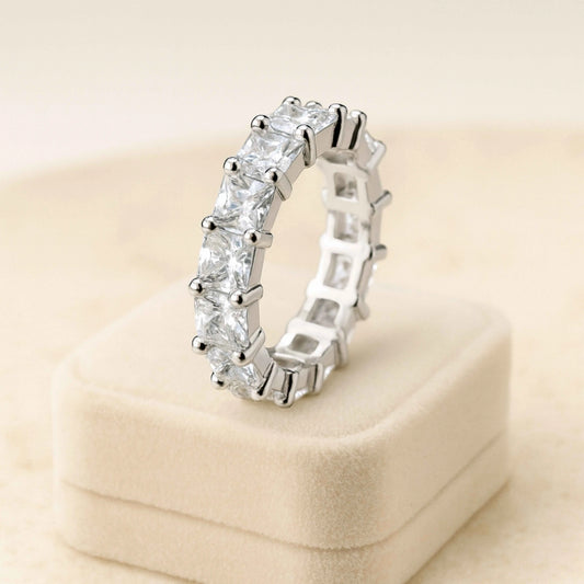 925 Sterling Silver Princess-Cut Full Eternity Band Ring