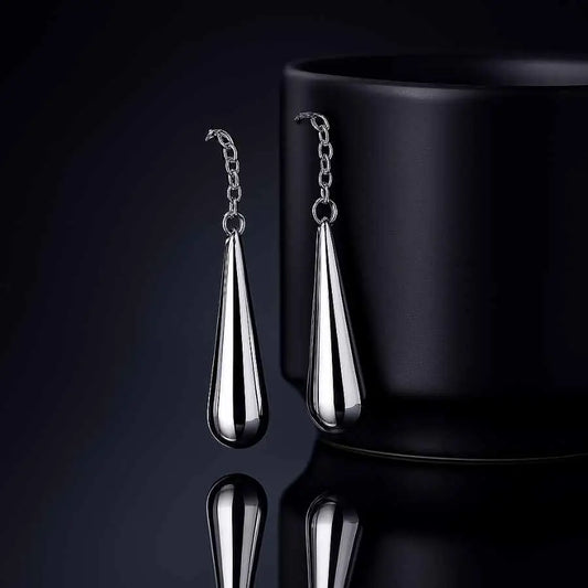 925 Sterling Silver Teardrop Chain Dangle Earrings|Rhodium Plated
