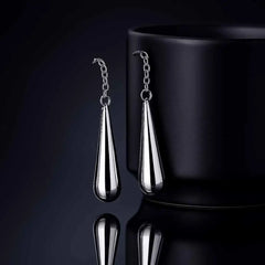 925 Sterling Silver Teardrop Chain Dangle Earrings|Rhodium Plated