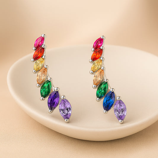 925 Sterling Silver Rhodium Plated Rainbow Cubic Zirconia Ear Cuffs