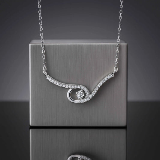 925 Sterling Silver Swirl Design CZ Pendant Necklace
