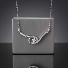 925 Sterling Silver Swirl Design CZ Pendant Necklace