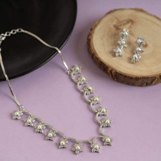 Set of white pearl unique pendant and earring - Rukhmani