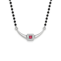 925 Sterling Silver Rhodium Plated Red Cubic Zirconia Square Pendant Mangalsutra for Women