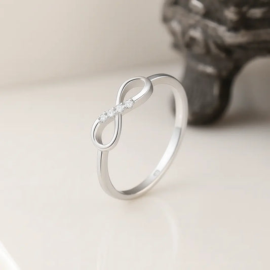 925 Sterling Silver Infinity Wedding Band with Zircon Accents