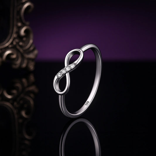 925 Sterling Silver Infinity Wedding Band with Zircon Accents