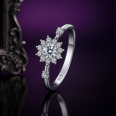 925 Sterling Silver Floral Round Zircon Ring