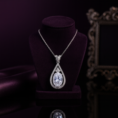 Teardrop Halo Pendant with Clear Gemstone in 925 Sterling Silver