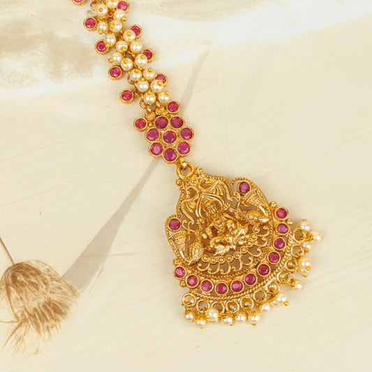 Gold Plated Divine Red Stone Kundan Rajwadi Mangtika