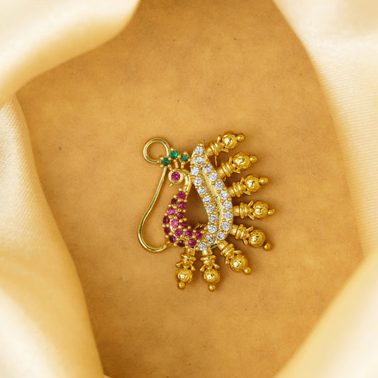 Gold Plated Graceful Peacock Maharashtrian Nath