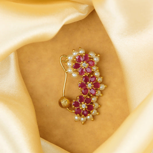 Gold Plated Majestic Red Stone Nath