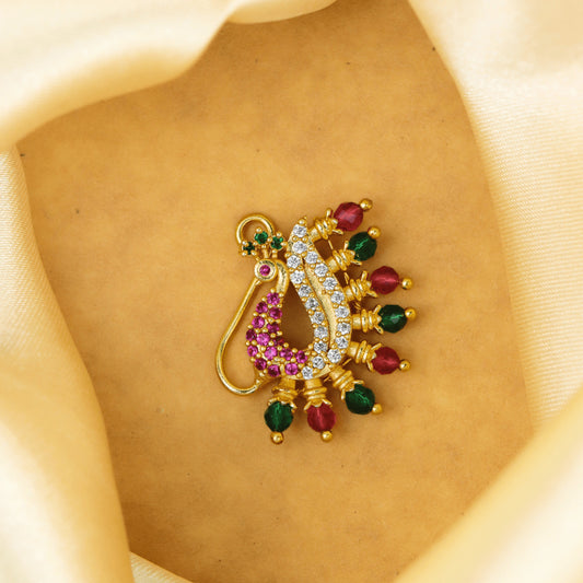 Designer Gold Plated Peacock Multi-Color Nath