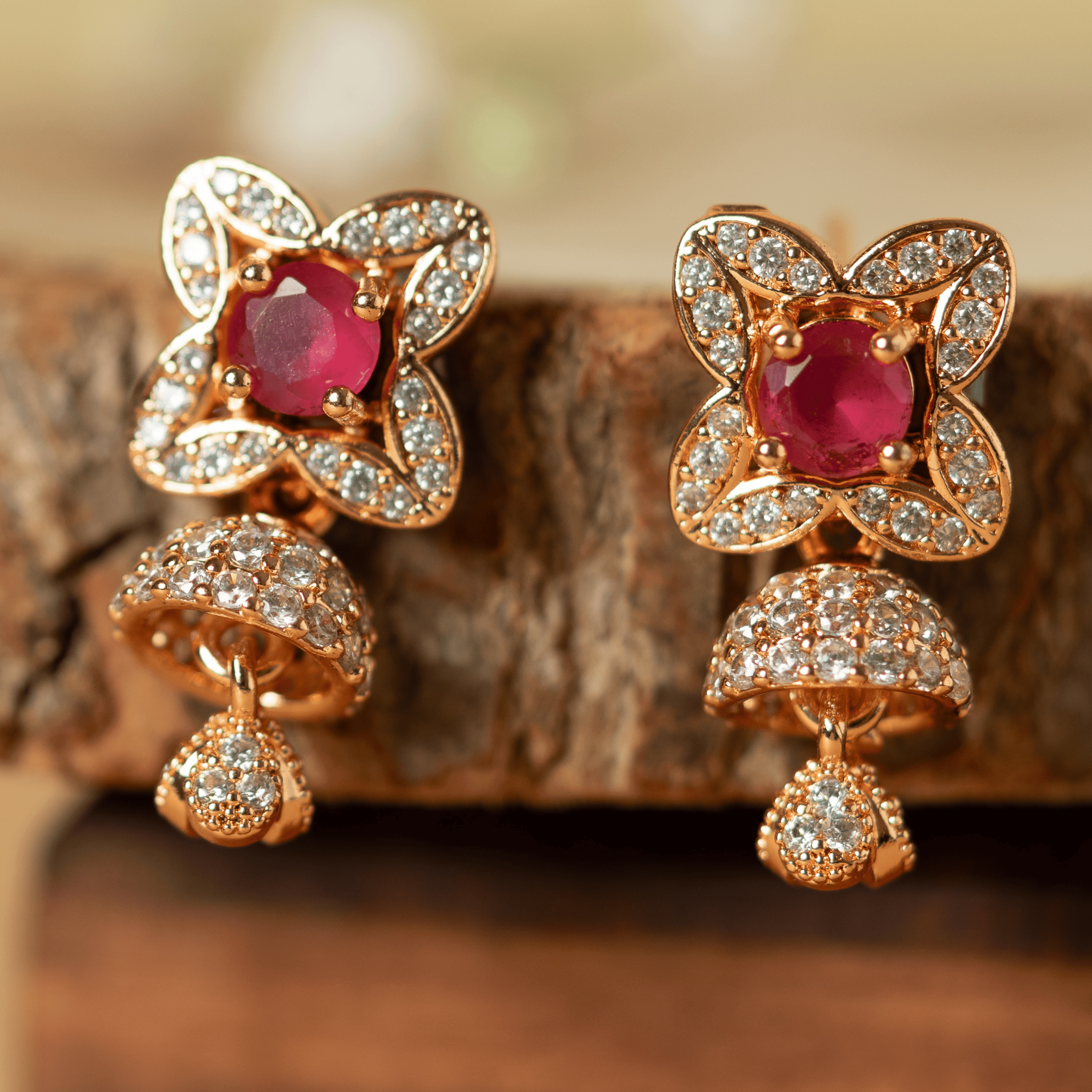 Fancy pink colour kundan jhumaka - Rukhmani