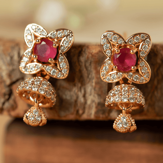 Fancy pink colour kundan jhumaka - Rukhmani