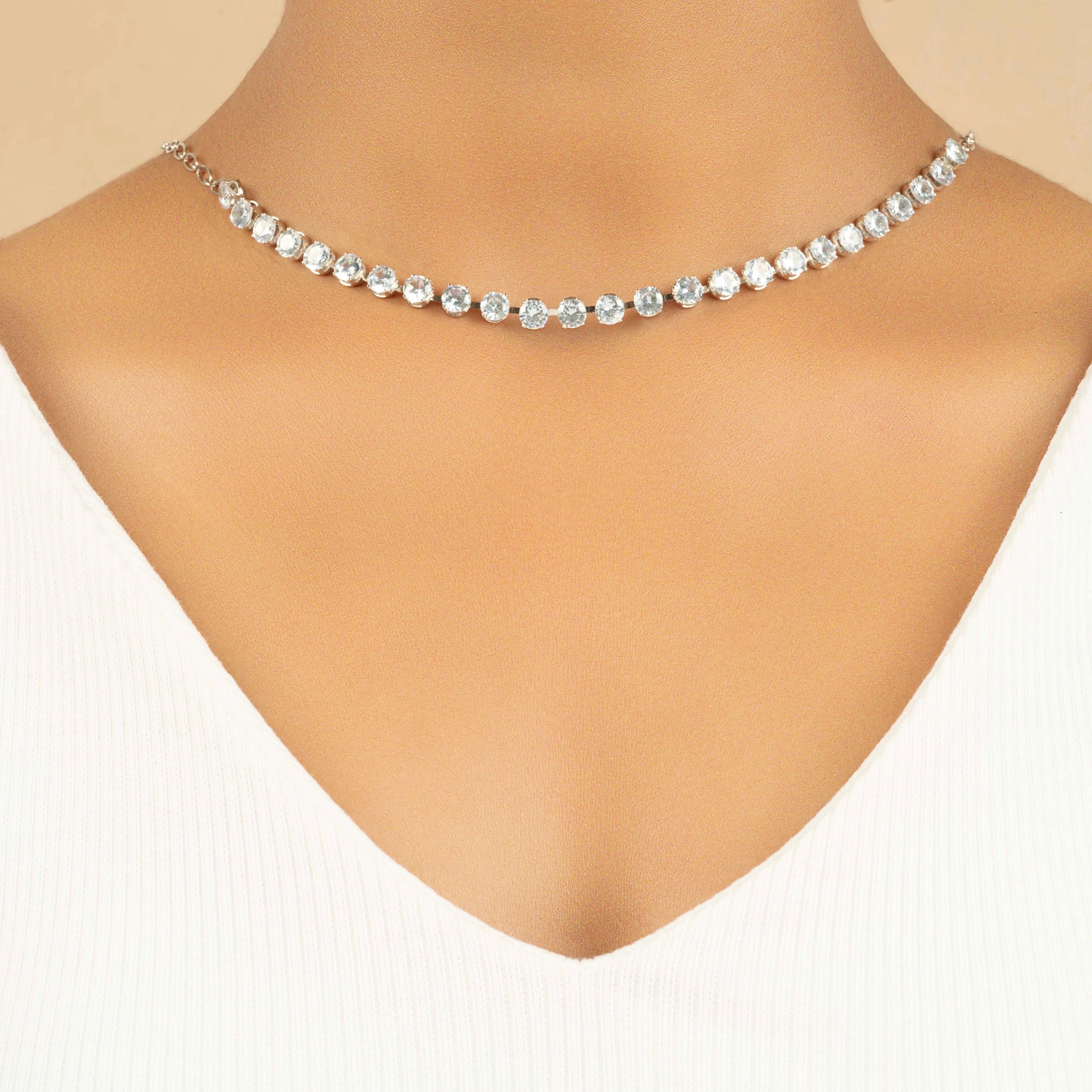 White American Diamond Unique Necklace Set With Earrings - Rukhmani